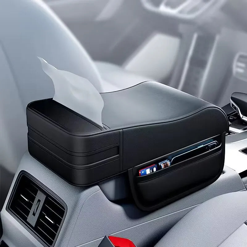 Luxury Universal Car Armrest with Built-in Tissue Holder – 💯Premium Leather Quality